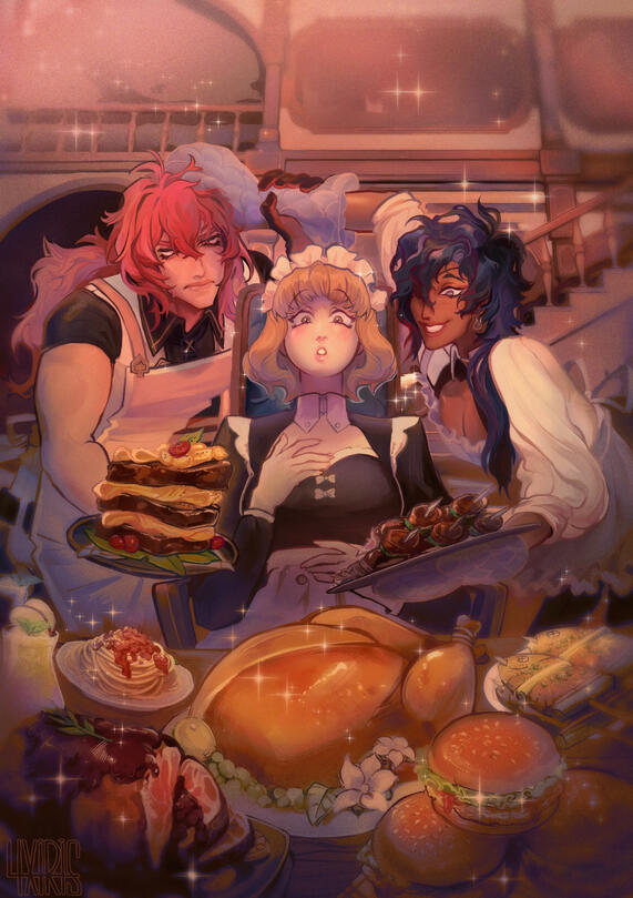 Hoyoverse's Diluc, Adeline & Kaeya, A BRIDGE REBUILT zine, 2023